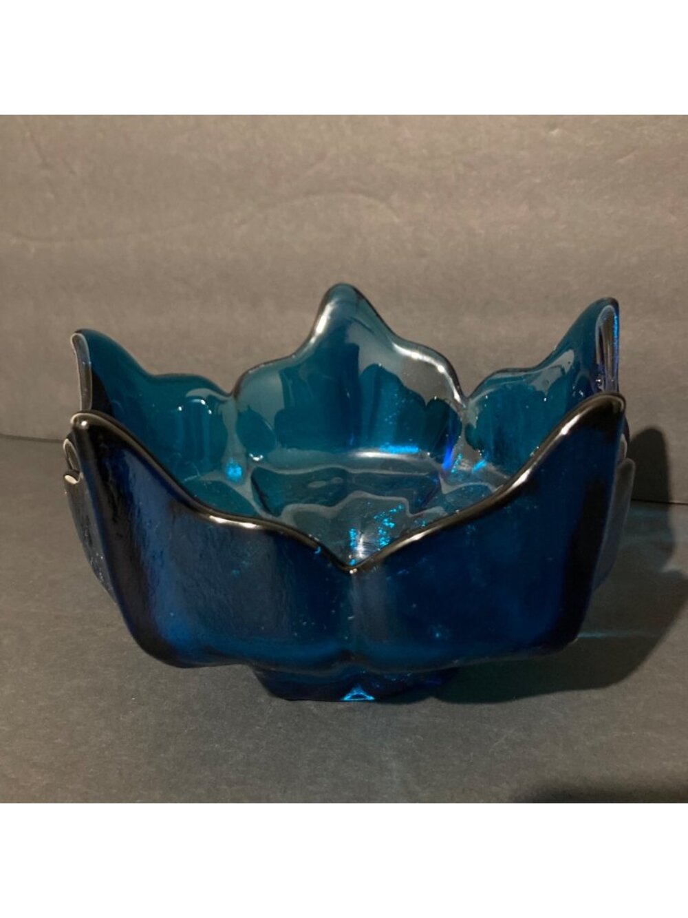 Vintage Viking Glass Blue Lotus Petal Bowl Candle Holder